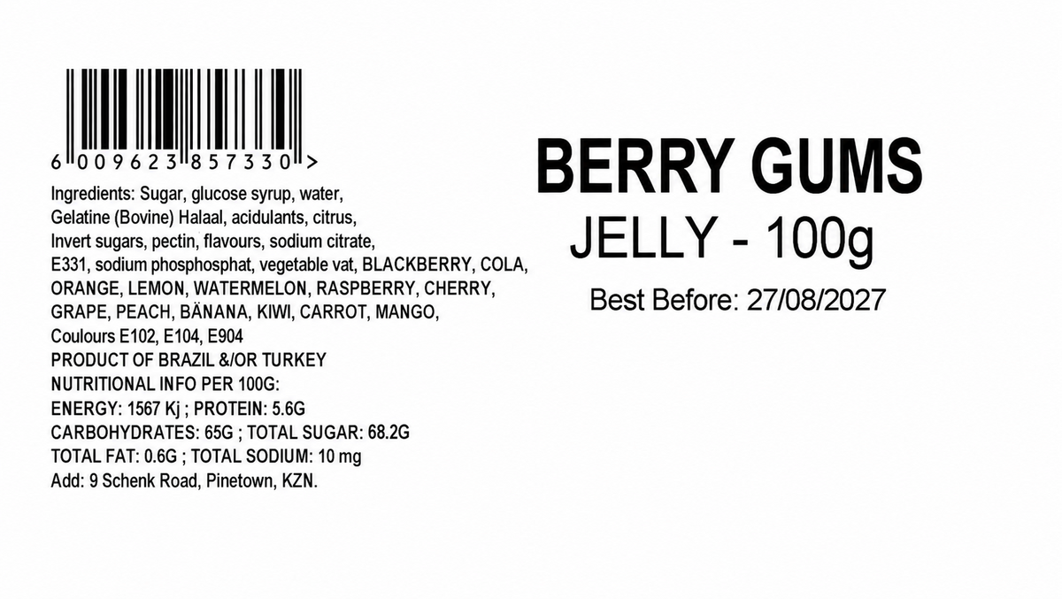 Berry Gums barcode and product information