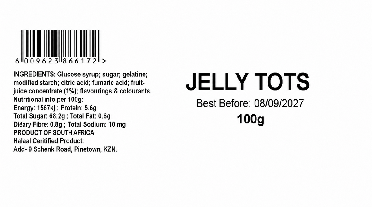Jelly Tots barcode and product information