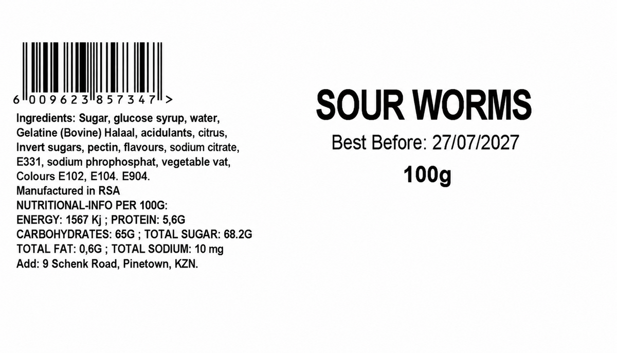 Sour Worms barcode and product information